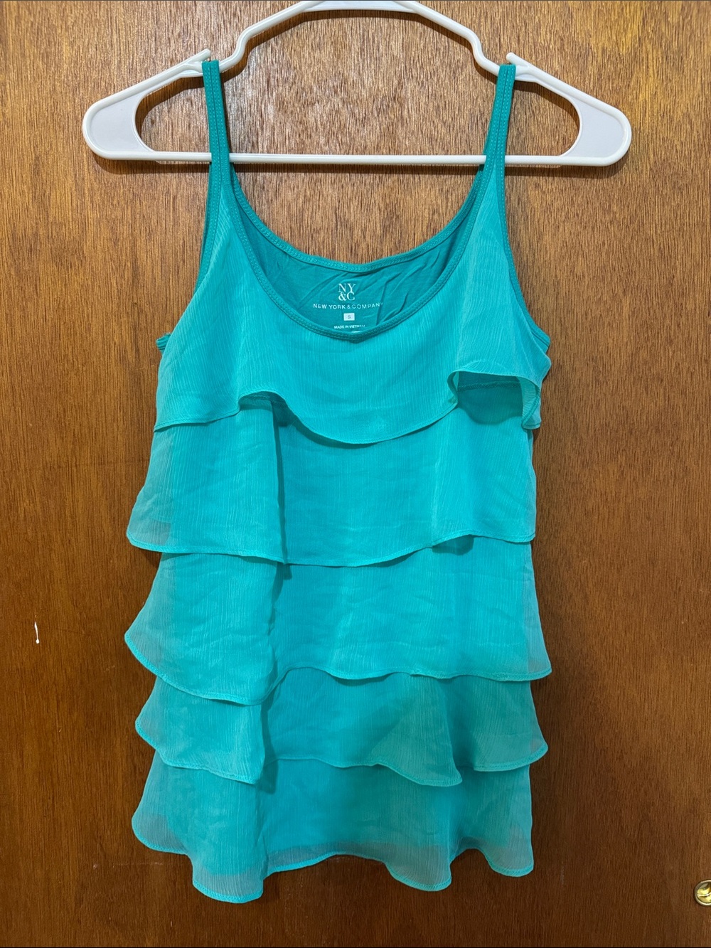 New York & Company Teal Layered Ruffle Camisole